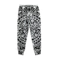 White And Black Maya Calendar Print Sweatpants