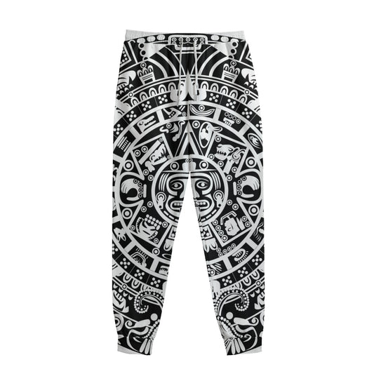 White And Black Maya Calendar Print Sweatpants
