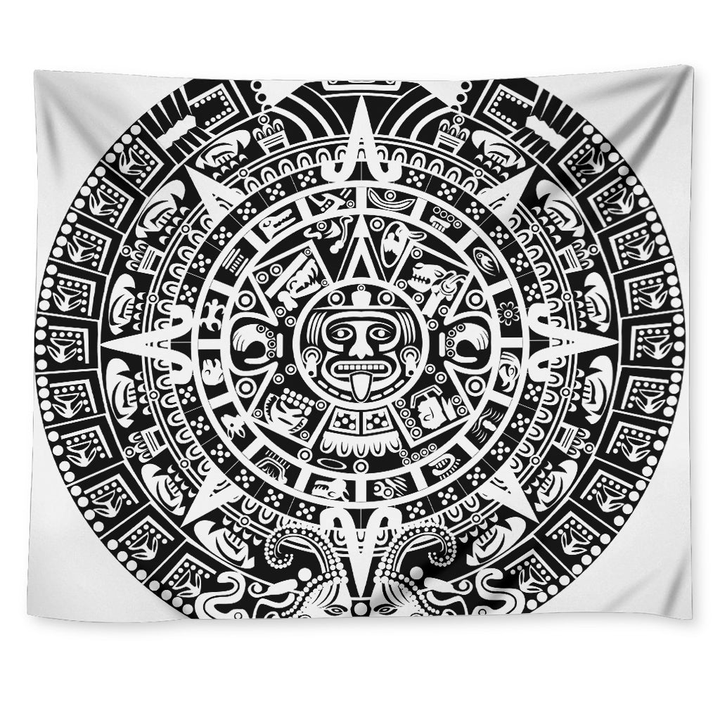 White And Black Maya Calendar Print Tapestry