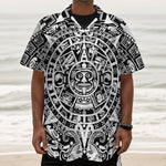 White And Black Maya Calendar Print Textured Short Sleeve Shirt