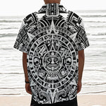White And Black Maya Calendar Print Textured Short Sleeve Shirt