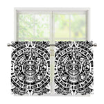 White And Black Maya Calendar Print Tier Curtains