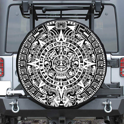 White And Black Maya Calendar Print Tire Cover