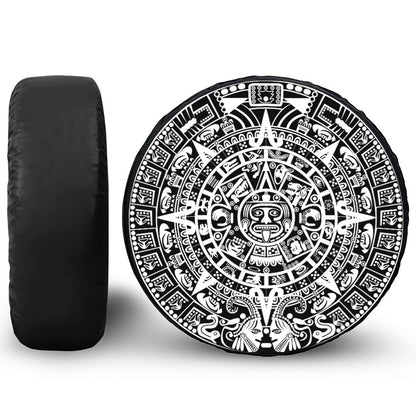 White And Black Maya Calendar Print Tire Cover