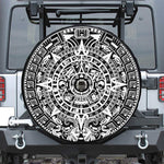 White And Black Maya Calendar Print Tire Cover With Camera Hole