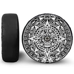 White And Black Maya Calendar Print Tire Cover With Camera Hole