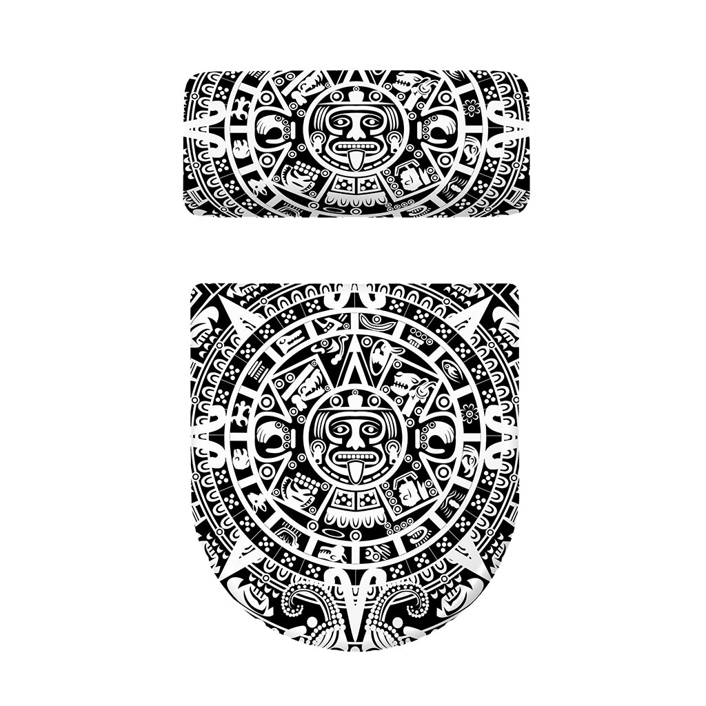 White And Black Maya Calendar Print Toilet Lid And Tank Cover Set