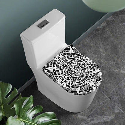White And Black Maya Calendar Print Toilet Lid Cover