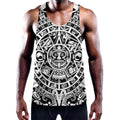 White And Black Maya Calendar Print Men's Workout Tank Top