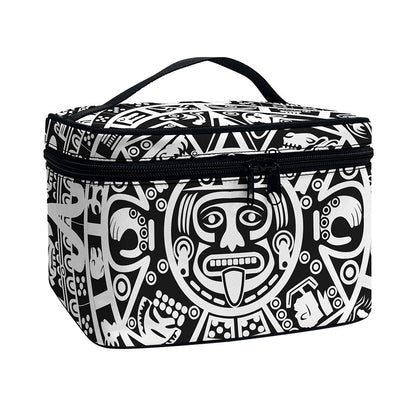 White And Black Maya Calendar Print Travel Makeup Bag