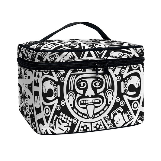 White And Black Maya Calendar Print Travel Makeup Bag