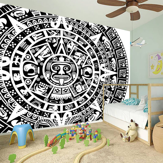 White And Black Maya Calendar Print Wall Sticker