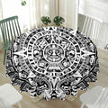 White And Black Maya Calendar Print Waterproof Round Tablecloth