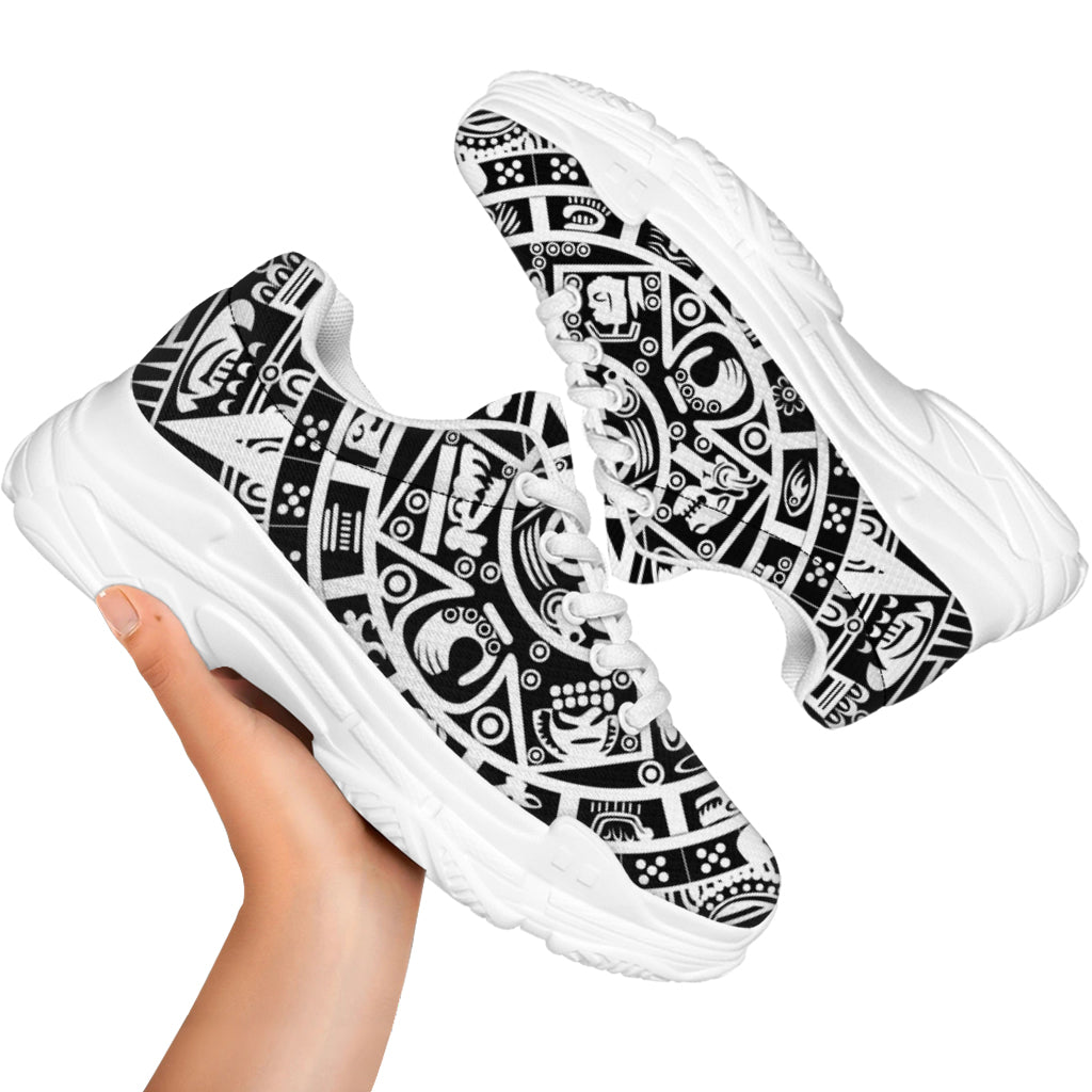 White And Black Maya Calendar Print White Chunky Shoes