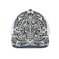 White And Black Maya Calendar Print White Mesh Trucker Hat