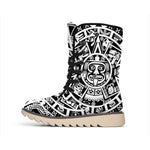 White And Black Maya Calendar Print Winter Boots