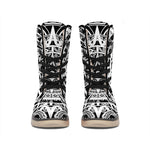 White And Black Maya Calendar Print Winter Boots