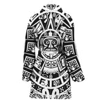 White And Black Maya Calendar Print Women's Bathrobe