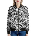 White And Black Maya Calendar Print Women's Bomber Jacket