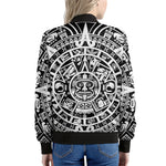White And Black Maya Calendar Print Women's Bomber Jacket