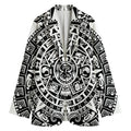 White And Black Maya Calendar Print Women's Cotton Blazer
