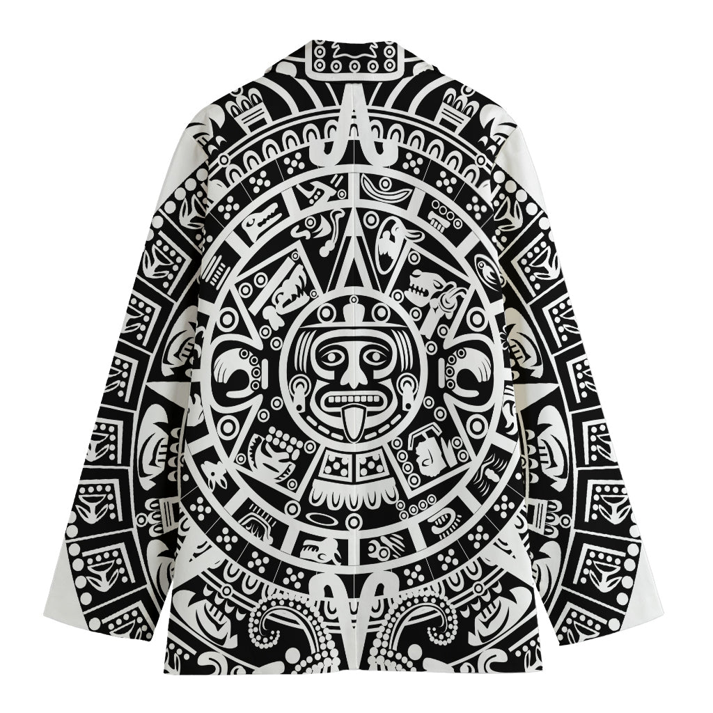 White And Black Maya Calendar Print Women's Cotton Blazer