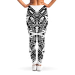 White And Black Maya Calendar Print Women's Leggings
