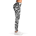 White And Black Maya Calendar Print Women's Leggings