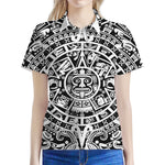 White And Black Maya Calendar Print Women's Polo Shirt