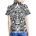 White And Black Maya Calendar Print Women's Polo Shirt