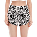 White And Black Maya Calendar Print Women's Split Running Shorts