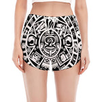White And Black Maya Calendar Print Women's Split Running Shorts