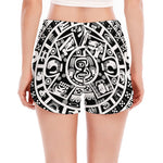 White And Black Maya Calendar Print Women's Split Running Shorts