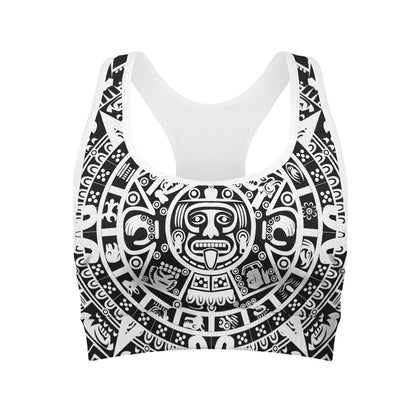 White And Black Maya Calendar Print Women's Sports Bra