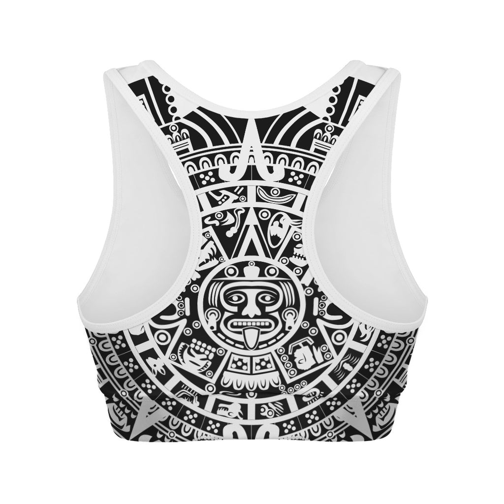White And Black Maya Calendar Print Women's Sports Bra
