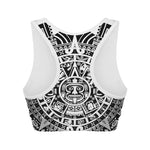 White And Black Maya Calendar Print Women's Sports Bra