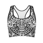 White And Black Maya Calendar Print Women's Sports Bra