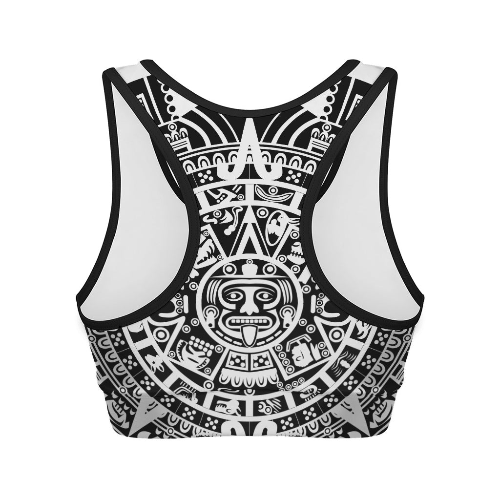 White And Black Maya Calendar Print Women's Sports Bra