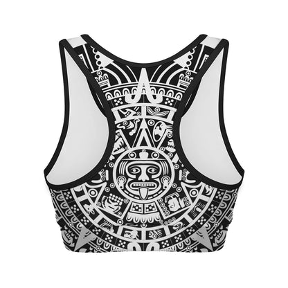 White And Black Maya Calendar Print Women's Sports Bra