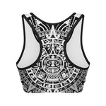 White And Black Maya Calendar Print Women's Sports Bra