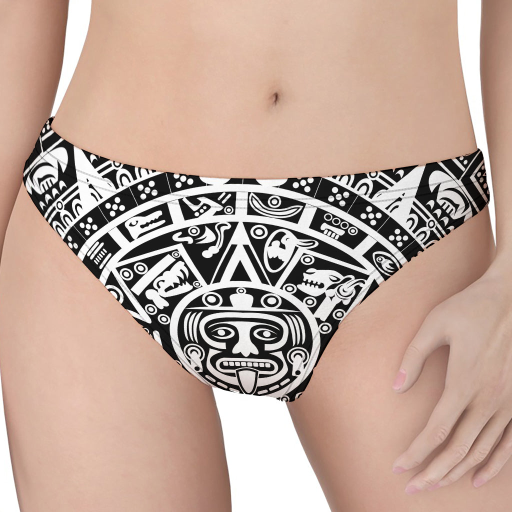 White And Black Maya Calendar Print Women's Thong