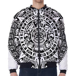 White And Black Maya Calendar Print Zip Sleeve Bomber Jacket