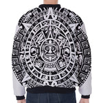 White And Black Maya Calendar Print Zip Sleeve Bomber Jacket
