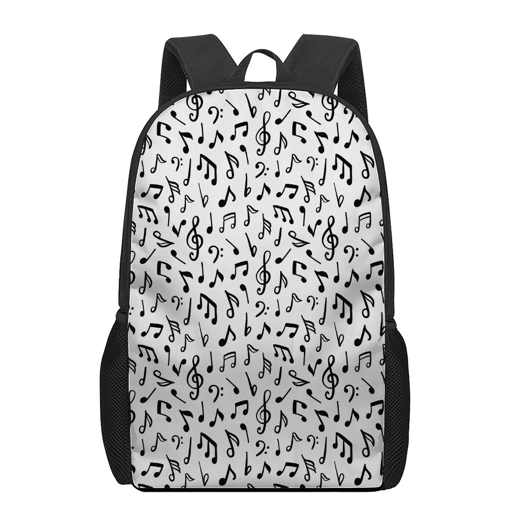 White And Black Music Note Pattern Print 17 Inch Backpack