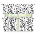 White And Black Music Note Pattern Print 3 Piece Kitchen Curtains