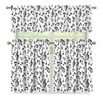 White And Black Music Note Pattern Print 3 Piece Kitchen Curtains