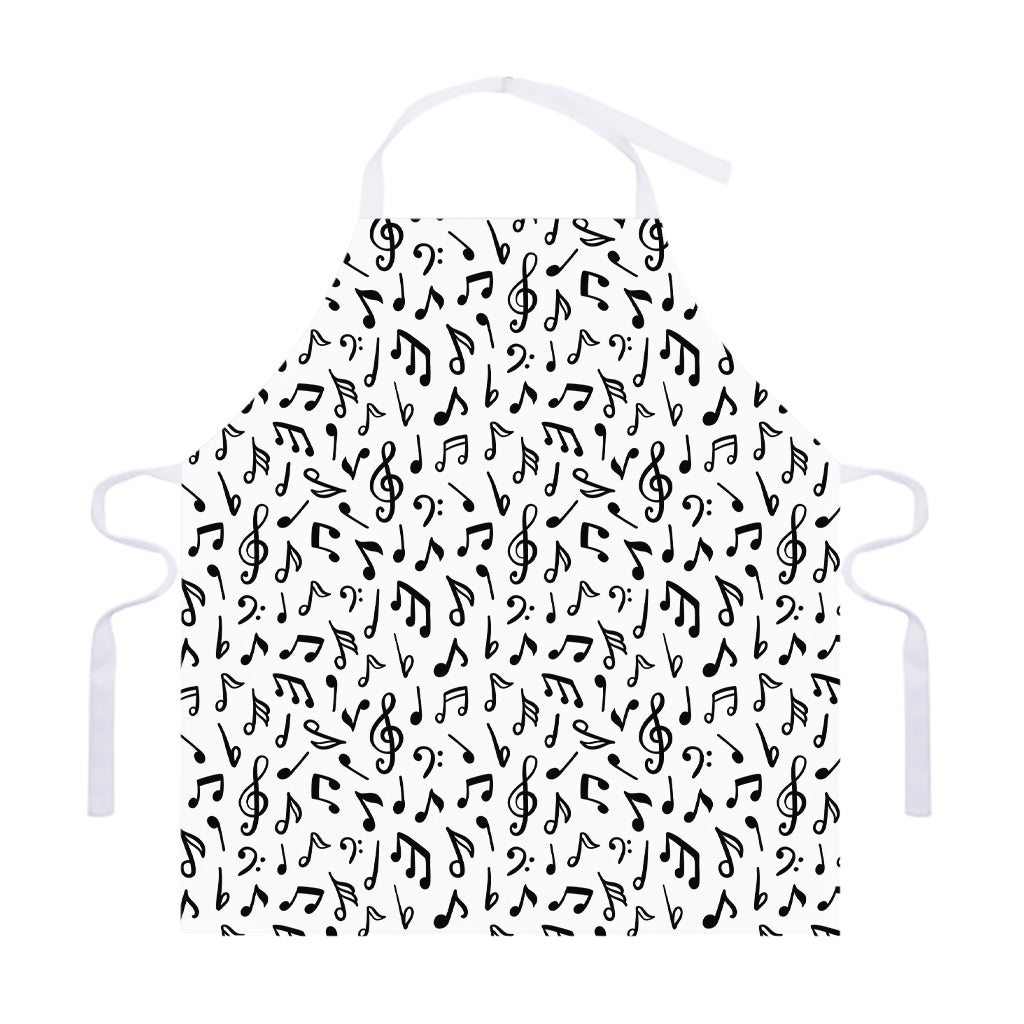White And Black Music Note Pattern Print Adjustable Apron