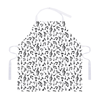 White And Black Music Note Pattern Print Adjustable Apron