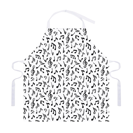 White And Black Music Note Pattern Print Adjustable Apron