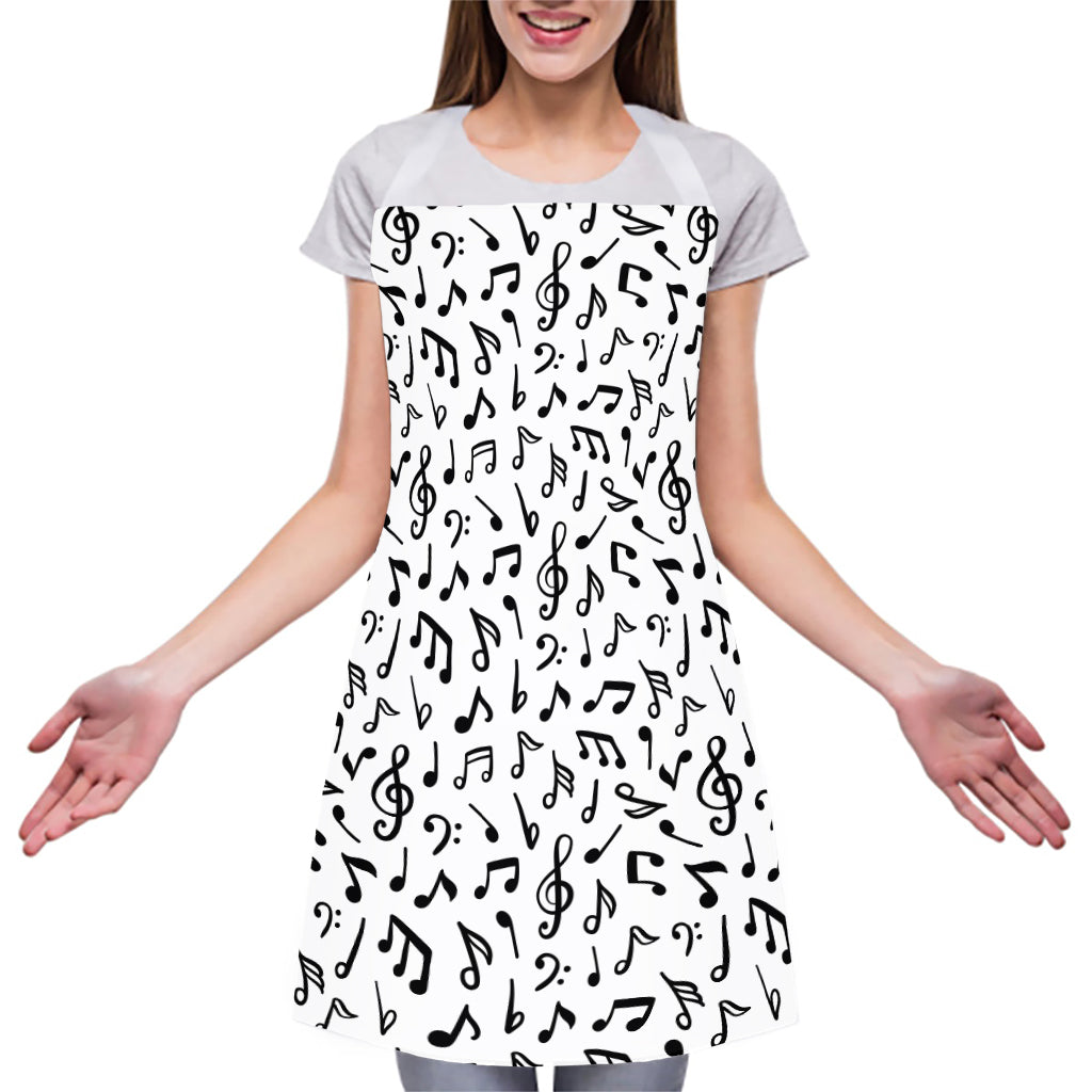White And Black Music Note Pattern Print Adjustable Apron